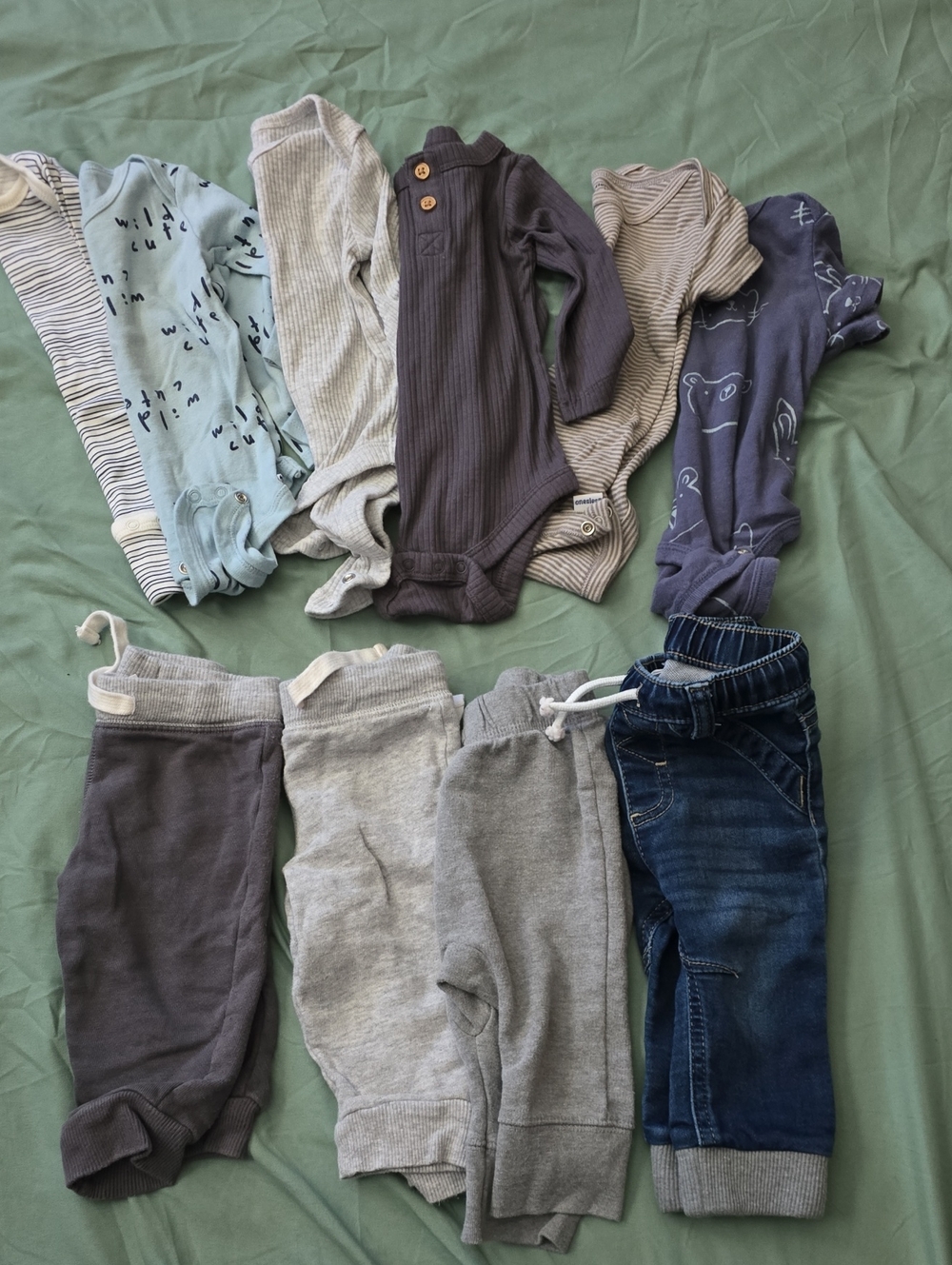 Baby Gray and Navy Bodysuits, Cozy Joggers & Denim Bundle